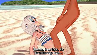 当Gawr Gura在海滩上被猛烈插入时会发生什么？