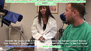 Clove Eliza Shields, a stunning model patient, spreads wide for her gyno exam in Tampa, Florida, revealing her perfect tits to the attentive doctor.