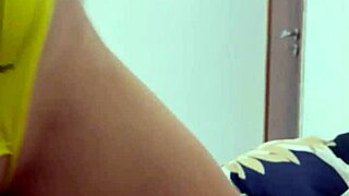 Blonde teen 18+ in lingerie sits on big ass with hentai anime moans 😍