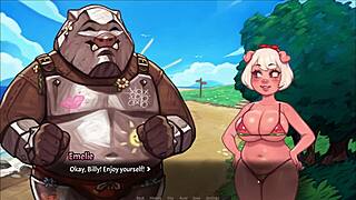 i'm the cute teen in this hentai game, my tits bouncing in outfit as beach fun turns to threesome