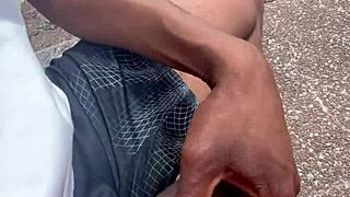 College guy jerks off on campus