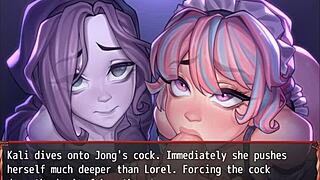 Ghost and maid compete in double blowjob hentai game episode