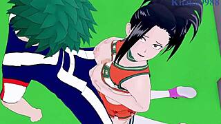 himiko toga, momo yaoyorozu, and izuku midoriya in my hero academia scene