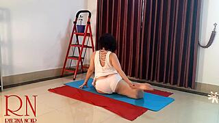 Nude yoga with curvy Regina Noir ripping panties