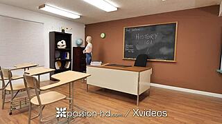 Проблемная блондинка студентка трахает учителя догги-стилем за сперму в рот от большого члена