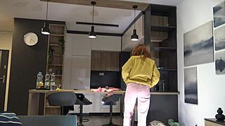 Redhead college girl tries fashion haul, ends up in porn casting