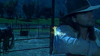 Brooke Ballentyne fucks a hired ranch hand by the fireside outdoors hard!