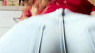 homemade petite blonde rips tight jeans in bold striptease dance