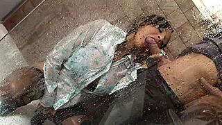 romana takes it hard in the shower for first anal romp. steamy doggystyle action!