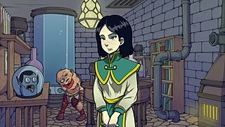 Blonde coed strips nude in Witch Hunter gameplay.