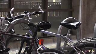 Two mature lesbians dominate a college girl by the window.