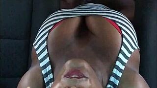 ebony milf strips for hardcore car banging