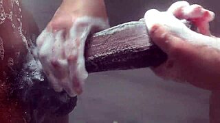 Horny college white girl kneels for huge BBC in steamy shower worship