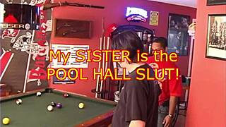My step sister turns pool hall slut with blowbang facial