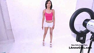 Tiny brunette model gets drilled hard at this crazy casting audition 😍