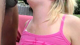 Interracial sex video with a blonde student in anal assfucking, deepthroat, and monster cock licking 😏