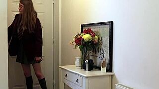 Naughty college student bent over for rough spanking by hot milf