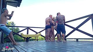 students leak wild orgy video with deepthroat and face fucking on dorm deck!