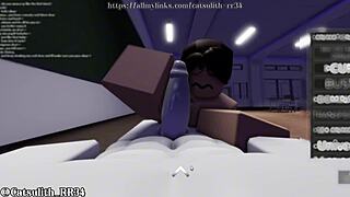 she's getting an a after this classroom roleplay session with handjob and blowjob