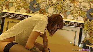 Hot Tight Pussy Skinny Redhead On Bed Gets Bored In Stockings