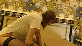 Hot Tight Pussy Skinny Redhead On Bed Gets Bored In Stockings