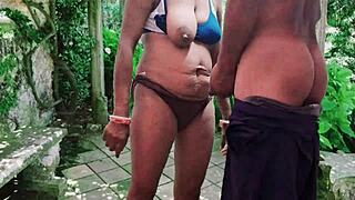 Girlfriend Blackmailed into Outdoor Party Fuck with Muscular Hairy Guy Moaning Loud