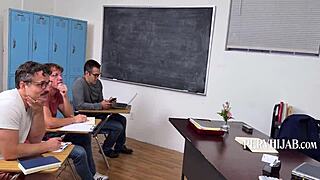 teacher keeps her hijab on while students pound her in classroom