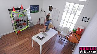 Cheerleader Caught by Coach Skipping Panties Under Her Uniform During Practice