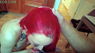 the redhead teen casually sucks the fat old dude's dick in pov