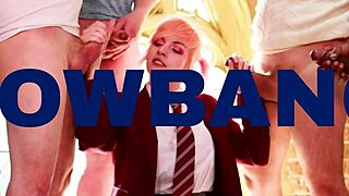 Brit Teen in Costume Swallows Cum from Shot Glass at Party