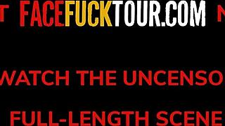 Slutty redhead college babe rough throat fuck by big cock stud