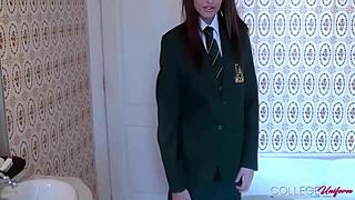 cute college girl sarah louise flaunts sexy lingerie in the bathroom. her wet curves dominate.