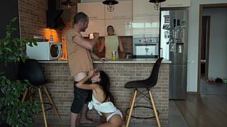 Cunning Woman Cheats Behind Cuckold, Kisses Him with Sperm-Covered Lips