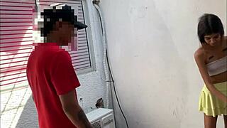 Hot Morning with Colombian Stepsister in Skirt Begging for Hard Action