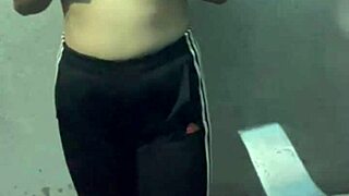 Cute Asian student gets oiled up in hotel bathroom with big ass