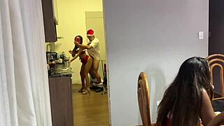 Wild Christmas dinner turns into friends' orgy on the kitchen desk