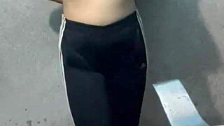 Cute Asian student gets oiled up in hotel bathroom with big ass