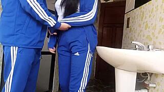 filming my mexican student girlfriend in quick bathroom bang