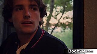 fit blonde milf chases young college guy's big cock in sensual blowjob