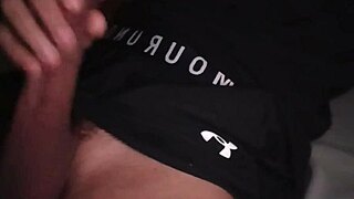 Hot Guy Jerks Big Black Cock in Tight Gym Clothes with Loud Moaning