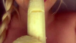 Horny College Girl Teases with Banana in Hand
