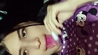 Horny Latina neighbor catches white guy jerking off next door!