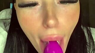 innocent yet slutty british girlfriend blows and uses toys from pov.