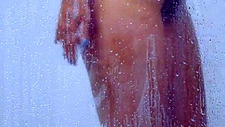 College tanned gorgeous girl showers in bikini