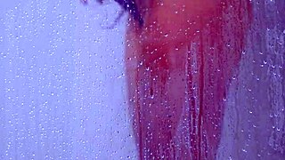 College tanned gorgeous girl showers in bikini