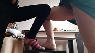 middle-aged woman and student touch themselves on chairs. raw homemade orgasm unfolds!