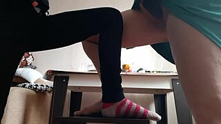 middle-aged woman and student touch themselves on chairs. raw homemade orgasm unfolds!