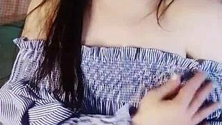 Horny European student Lammy Pixel fucks dildo on pussy lips!