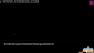 Luna feels intense pleasure masturbating with her dildo in the washroom, next to the female anchor.