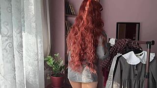 library girl in lingerie with cute redhead tits